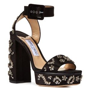 Jimmy Choo satin crystal platforms